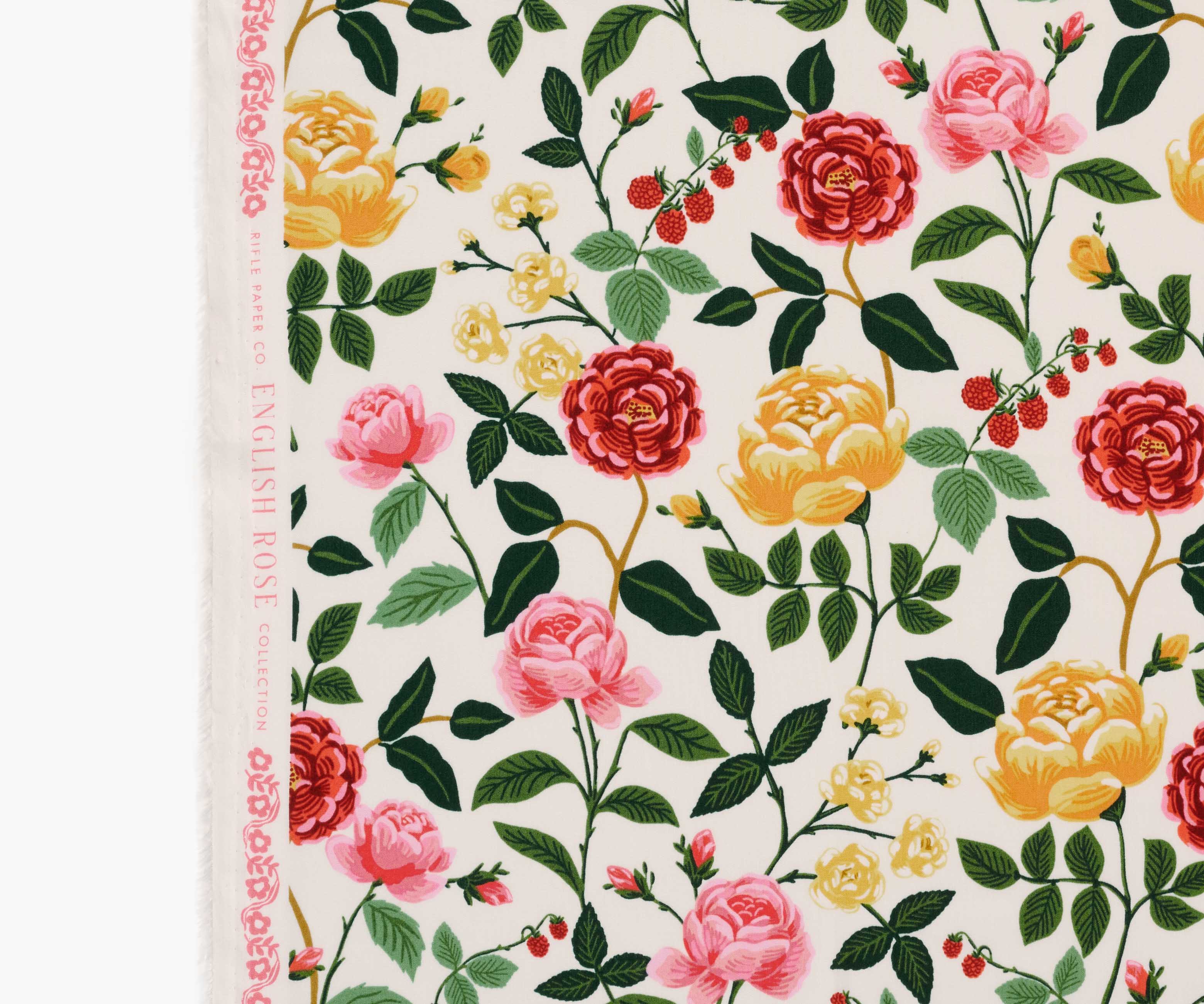 Roses Rayon Fabric - Cream